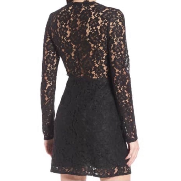 WAYF Black Lace Long Sleeve Deep V Floral Lace Mini Dress Size S - Picture 4 of 16